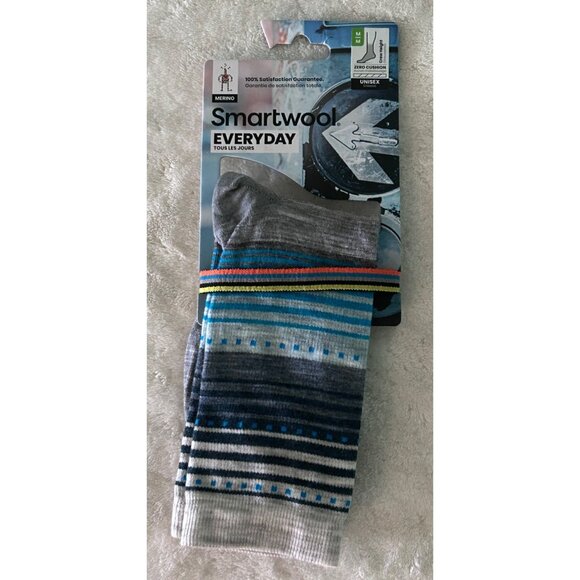 Smartwool Everyday Merino Wool Unisex Crew Socks Medium Grey Multi Stripe Zero C - Picture 1 of 3